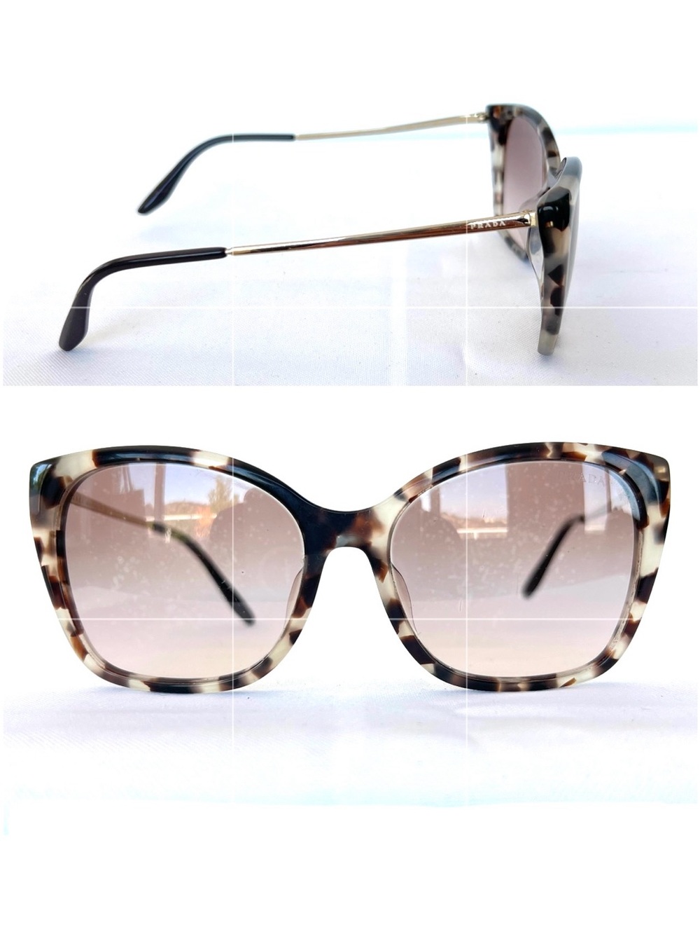 PRADA SPR 12X-F Cat Eye Brown Gradient Lens Tortoise Gold Metal Frame Sunglasses